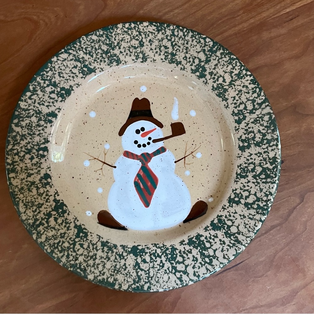 1997 Three Rivers Pottery Snowman Family Tree Georgie 7 7/8” Salad Plate